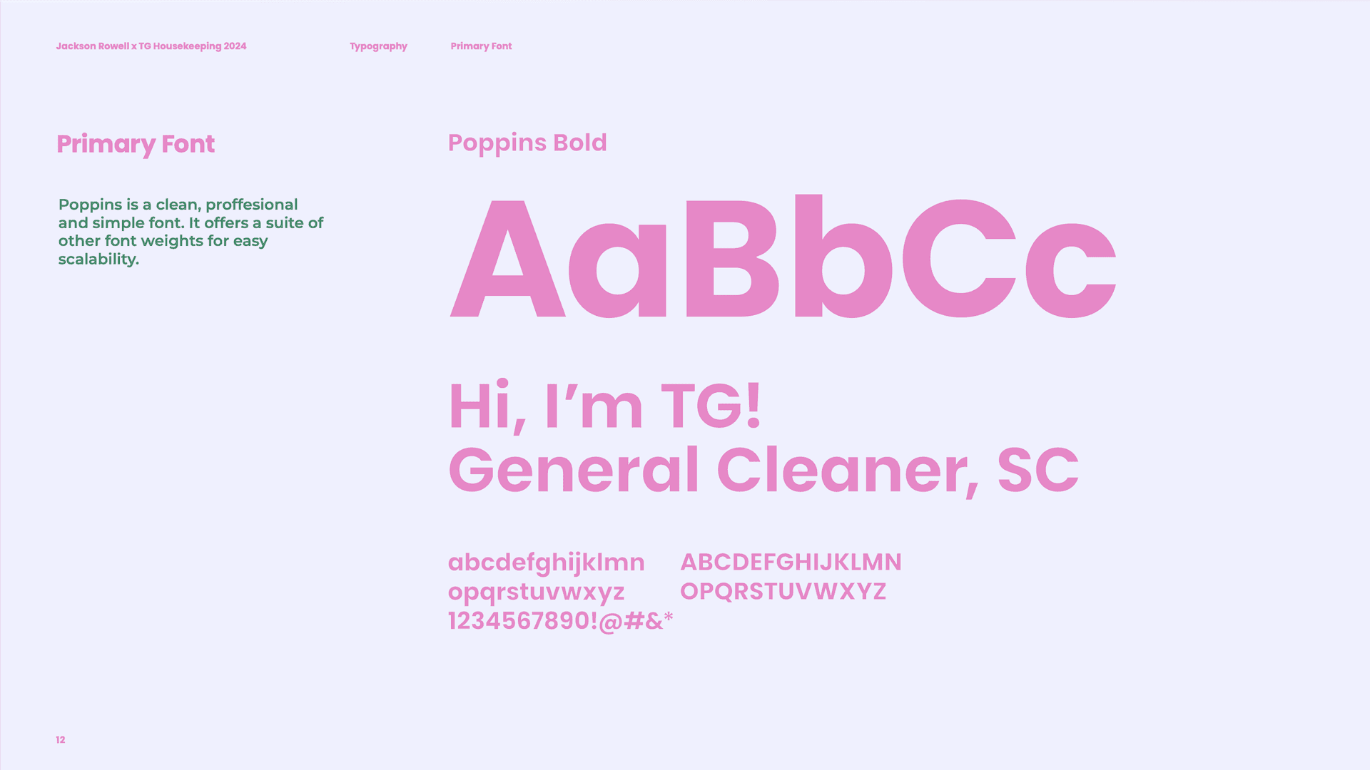Tristin Grace Housekeeping type specimen